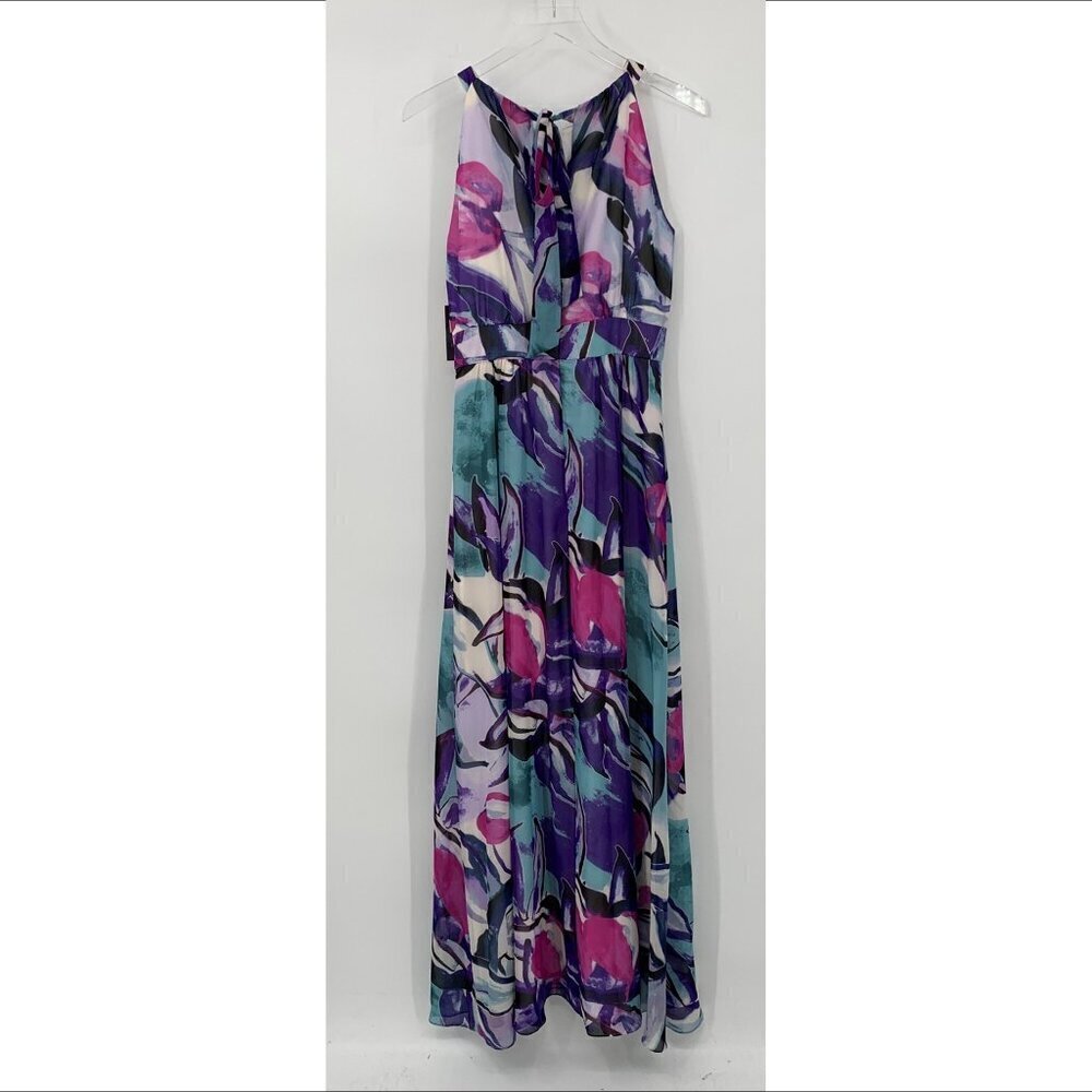 Vince Camuto halter maxi dress chiffon sleeveless full skirt purple pink new 6